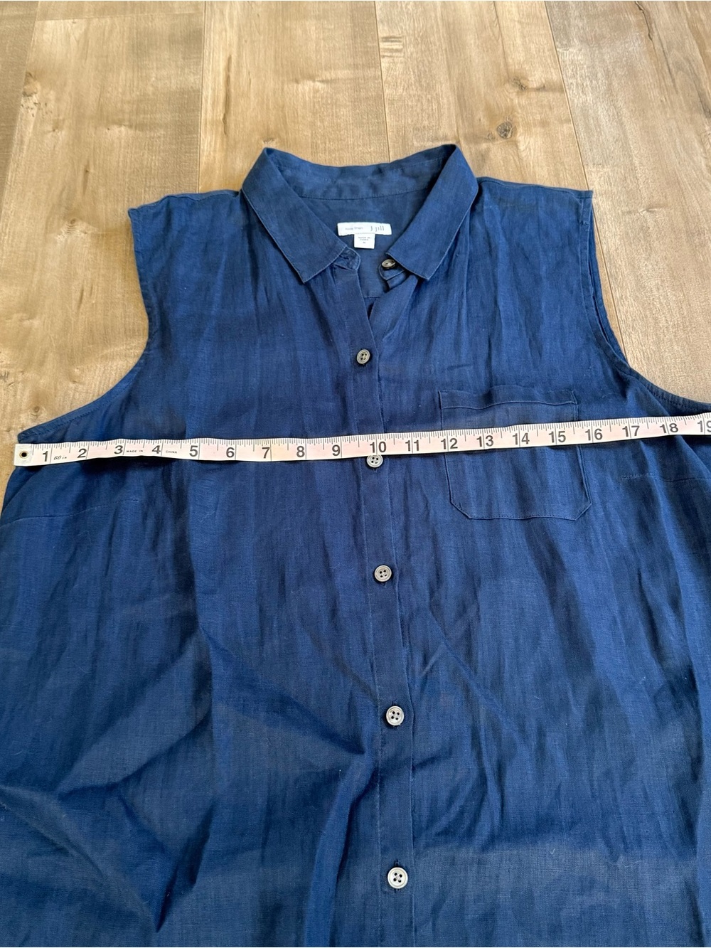 J Jill Love Linen Sleeveless Tunic Button Up Collared Medium Navy Blue Summer - Picture 4 of 7